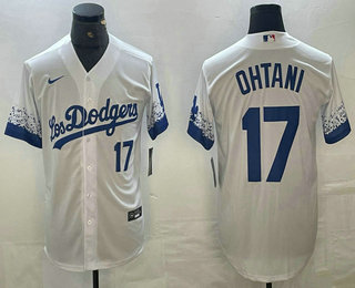 Men's Los Angeles Dodgers #17 Shohei Ohtani Number White 2021 City Connect Cool Base Stitched Jersey 02