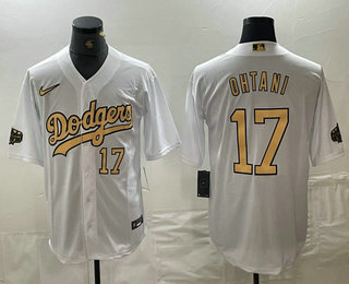 Men's Los Angeles Dodgers #17 Shohei Ohtani Number White 2022 All Star Stitched Cool Base Nike Jersey 04