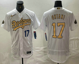 Men's Los Angeles Dodgers #17 Shohei Ohtani Number White 2022 All Star Stitched Flex Base Nike Jersey 01