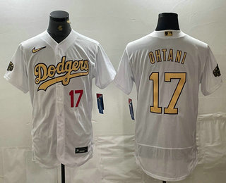 Men's Los Angeles Dodgers #17 Shohei Ohtani Number White 2022 All Star Stitched Flex Base Nike Jersey 03