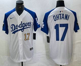 Men's Los Angeles Dodgers #17 Shohei Ohtani Number White Blue Fashion Stitched Cool Base Limited Jersey 11