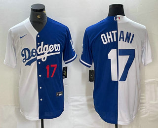 Men's Los Angeles Dodgers #17 Shohei Ohtani Number White Blue Two Tone Stitched Baseball Jersey 12