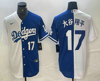 Men's Los Angeles Dodgers #17 Shohei Ohtani Number White Blue Two Tone Stitched Baseball Jersey 14