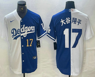 Men's Los Angeles Dodgers #17 Shohei Ohtani Number White Blue Two Tone Stitched Baseball Jersey 15