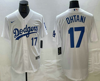 Men's Los Angeles Dodgers #17 Shohei Ohtani Number White Stitched Cool Base Nike Jersey 02