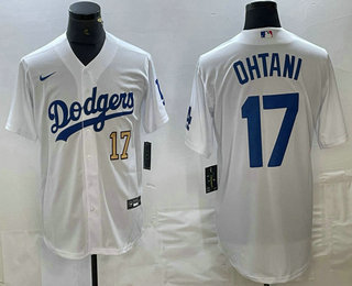 Men's Los Angeles Dodgers #17 Shohei Ohtani Number White Stitched Cool Base Nike Jersey 03