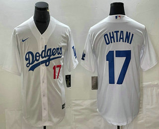 Men's Los Angeles Dodgers #17 Shohei Ohtani Number White Stitched Cool Base Nike Jersey