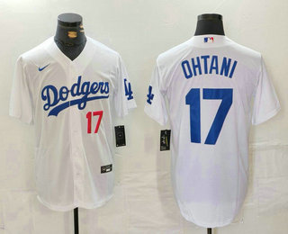 Men's Los Angeles Dodgers #17 Shohei Ohtani Number White Stitched Jersey