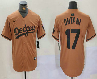 Men's Los Angeles Dodgers #17 Shohei Ohtani Olive Black Cool Base Limited Stitched Jersey