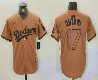 Men's Los Angeles Dodgers #17 Shohei Ohtani Olive Cool Base Limited Stitched Jersey