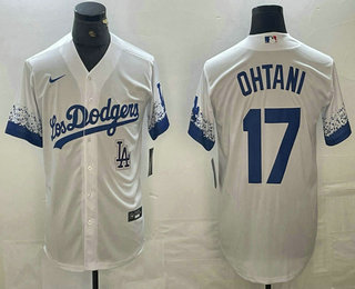 Men's Los Angeles Dodgers #17 Shohei Ohtani White 2021 City Connect Cool Base Stitched Jersey 02