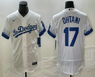 Men's Los Angeles Dodgers #17 Shohei Ohtani White 2022 City Connect Flex Base Stitched Jersey