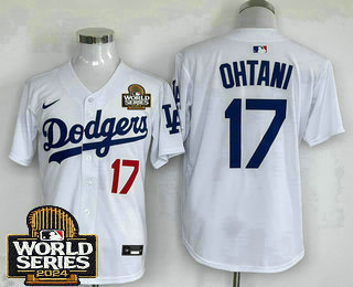 Men's Los Angeles Dodgers #17 Shohei Ohtani White 2024 World Series Limited Cool Base Stitched Jersey