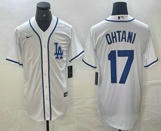 Men's Los Angeles Dodgers #17 Shohei Ohtani White Cool Base Stitched Baseball Jersey 01