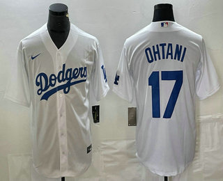 Men's Los Angeles Dodgers #17 Shohei Ohtani White Stitched Cool Base Nike Jersey