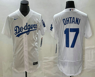 Men's Los Angeles Dodgers #17 Shohei Ohtani White Stitched Flex Base Nike Jersey