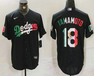 Men's Los Angeles Dodgers #18 Yoshinobu Yamamoto Black Mexico Cool Base Stitched Jersey