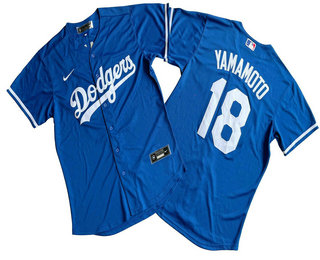 Men's Los Angeles Dodgers #18 Yoshinobu Yamamoto Blue Stitched Cool Base Nike Jersey 11