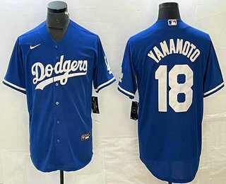 Men's Los Angeles Dodgers #18 Yoshinobu Yamamoto Blue Stitched Cool Base Nike Jersey