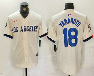 Men's Los Angeles Dodgers #18 Yoshinobu Yamamoto Cream 2024 City Connect Limited Stitched Jersey