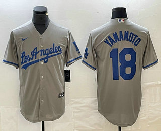 Men's Los Angeles Dodgers #18 Yoshinobu Yamamoto Grey Stitched Cool Base Nike Jersey