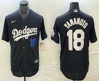 Men's Los Angeles Dodgers #18 Yoshinobu Yamamoto Number Black Turn Back The Clock Stitched Cool Base Jersey 12