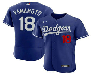 Men's Los Angeles Dodgers #18 Yoshinobu Yamamoto Number Blue Stitched Flex Base Nike Jersey