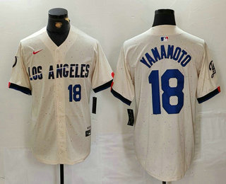 Men's Los Angeles Dodgers #18 Yoshinobu Yamamoto Number Cream 2024 City Connect Limited Stitched Jersey