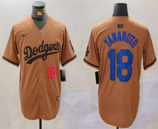 Men's Los Angeles Dodgers #18 Yoshinobu Yamamoto Number Olive Cool Base Limited Stitched Jersey