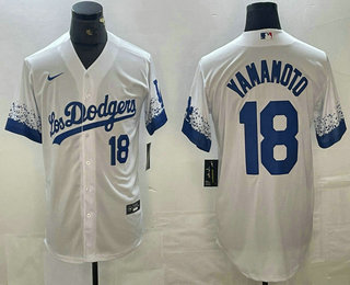 Men's Los Angeles Dodgers #18 Yoshinobu Yamamoto Number White 2021 City Connect Cool Base Stitched Jersey 02