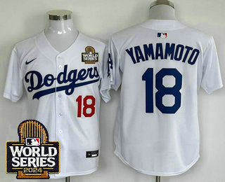 Men's Los Angeles Dodgers #18 Yoshinobu Yamamoto Number White 2024 World Series Limited Stitched Jersey