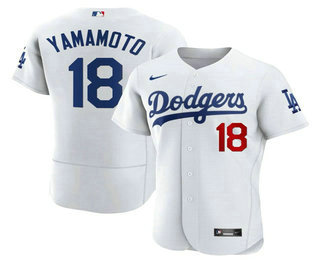 Men's Los Angeles Dodgers #18 Yoshinobu Yamamoto Number White Stitched Flex Base Nike Jersey