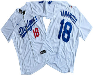 Men's Los Angeles Dodgers #18 Yoshinobu Yamamoto Number White Stitched Flex Base Nike Jersey