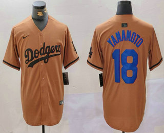 Men's Los Angeles Dodgers #18 Yoshinobu Yamamoto Olive Cool Base Limited Stitched Jersey