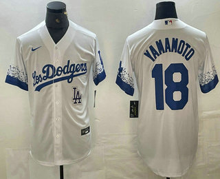 Men's Los Angeles Dodgers #18 Yoshinobu Yamamoto White 2021 City Connect Cool Base Stitched Jersey 02