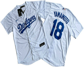 Men's Los Angeles Dodgers #18 Yoshinobu Yamamoto White Stitched Cool Base Nike Jersey 11