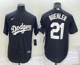 Men's Los Angeles Dodgers #21 Walker Buehler  Black Turn Back The Clock Stitched Cool Base Jersey