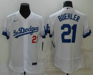 Men's Los Angeles Dodgers #21 Walker Buehler White 2021 City Connect Flex Base Stitched Jersey