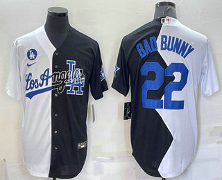 Men's Los Angeles Dodgers #22 Bad Bunny White Black 2022 Celebrity Softball Game Cool Base Jersey