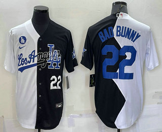 Men's Los Angeles Dodgers #22 Bad Bunny White Black Number 2022 Celebrity Softball Game Cool Base Jersey 02