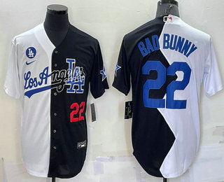 Men's Los Angeles Dodgers #22 Bad Bunny White Black Number 2022 Celebrity Softball Game Cool Base Jersey 03