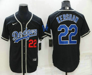 Men's Los Angeles Dodgers #22 Clayton Kershaw Black Blue Name Stitched MLB Cool Base Nike Jersey