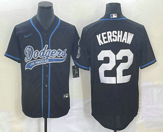 Men's Los Angeles Dodgers #22 Clayton Kershaw Black Cool Base Stitched Baseball Jersey 01