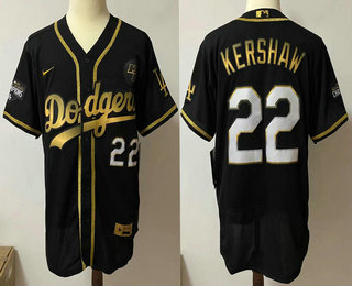 Men's Los Angeles Dodgers #22 Clayton Kershaw Black Gold Stitched MLB Flex Base Nike Jersey