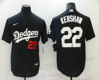 Men's Los Angeles Dodgers #22 Clayton Kershaw Black Stitched MLB Cool Base Nike Jersey