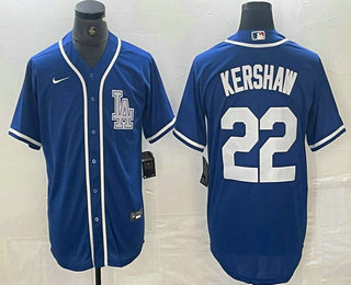 Men's Los Angeles Dodgers #22 Clayton Kershaw Blue Cool Base Stitched Baseball Jersey 01