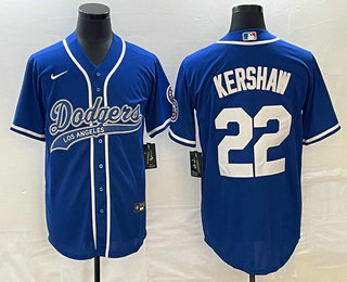 Men's Los Angeles Dodgers #22 Clayton Kershaw Blue Cool Base Stitched Baseball Jersey