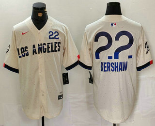 Men's Los Angeles Dodgers #22 Clayton Kershaw Cream 2024 City Connect Limited Jersey