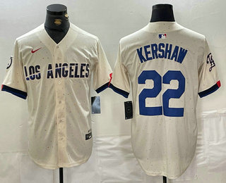 Men's Los Angeles Dodgers #22 Clayton Kershaw Cream 2024 City Connect Limited Stitched Jersey