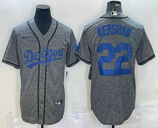 Men's Los Angeles Dodgers #22 Clayton Kershaw Grey Gridiron Cool Base Stitched Baseball Jersey